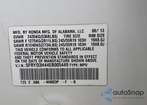 2014 Acura Mdx Technology Package from USA, damaged, VIN 5FRYD3H44EB005449